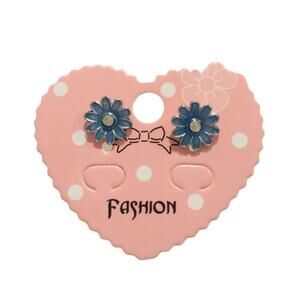 Flower Stud Earrings Blue Enamel Silver Plated Women Girls Fashion Jewelry